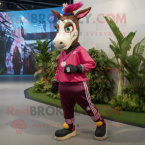 Magenta Okapi mascot costume character dressed with a Joggers and Headbands