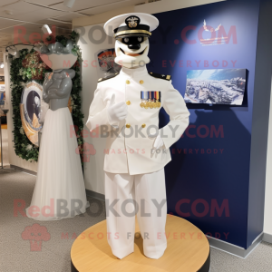 Navy Navy Soldier mascot costume character dressed with a Wedding Dress and Headbands