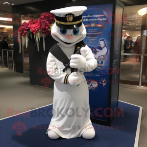 Navy Navy Soldier mascot costume character dressed with a Wedding Dress and Headbands