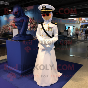 Navy Navy Soldier mascot costume character dressed with a Wedding Dress and Headbands
