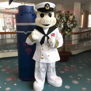 Navy Navy Soldier mascot costume character dressed with a Wedding Dress and Headbands