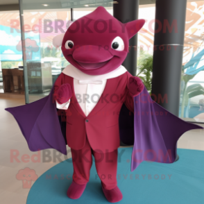 Maroon Manta Ray mascot costume character dressed with a Dress Shirt and Pocket squares
