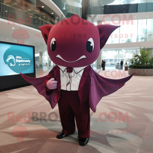 Maroon Manta Ray mascot costume character dressed with a Dress Shirt and Pocket squares