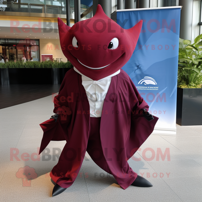 Maroon Manta Ray mascot costume character dressed with a Dress Shirt and Pocket squares