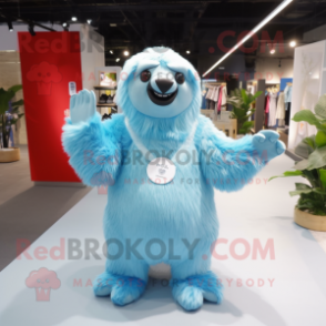 Sky Blue Giant Sloth mascot costume character dressed with a Blouse and Keychains