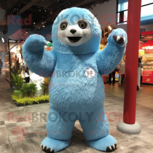 Sky Blue Giant Sloth mascot costume character dressed with a Blouse and Keychains