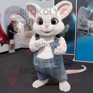 White Chinchilla mascot costume character dressed with a Skinny Jeans and Rings