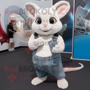 White Chinchilla mascot costume character dressed with a Skinny Jeans and Rings