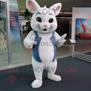 White Chinchilla mascot costume character dressed with a Skinny Jeans and Rings