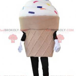Mascote de casquinha de sorvete e nuggets multicoloridos -