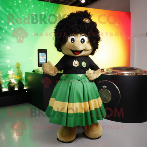 Black Pot Of Gold mascot costume character dressed with a Skirt and Hairpins