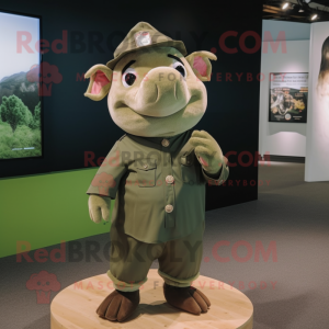 Olive Pig mascot costume character dressed with a Chinos and Headbands