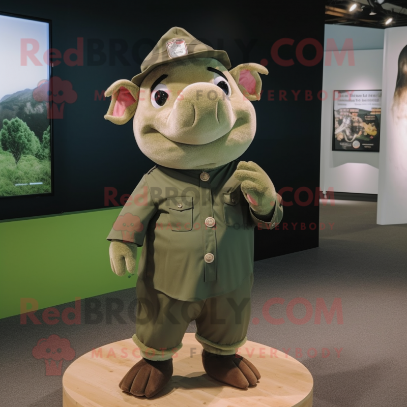 Olive Pig mascot costume character dressed with a Chinos and Headbands