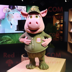 Olive Pig mascot costume character dressed with a Chinos and Headbands