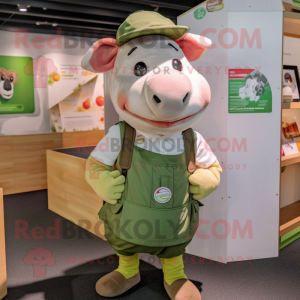 Olive Pig mascot costume character dressed with a Chinos and Headbands