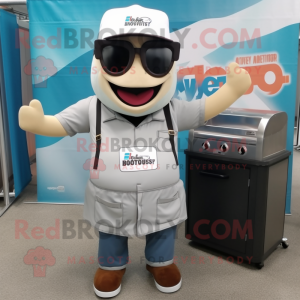 Silver Bbq Ribs mascot costume character dressed with a Cargo Shorts and Eyeglasses