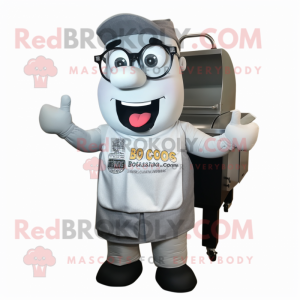 Silver Bbq Ribs mascot costume character dressed with a Cargo Shorts and Eyeglasses