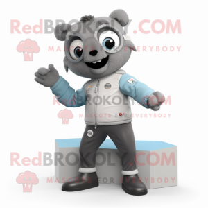 Gray But mascot costume character dressed with a Jacket and Bracelets