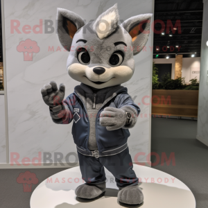 Gray But mascot costume character dressed with a Jacket and Bracelets