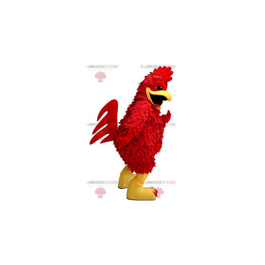 Galo vermelho e amarelo mascote galinha gigante - Redbrokoly.com