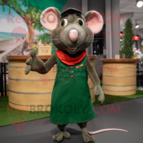 Forest Green Ratatouille mascot costume character dressed with a Tank Top and Pocket squares