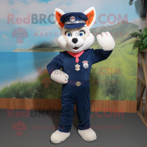 Navy Fox mascot costume character dressed with a Dungarees and Suspenders