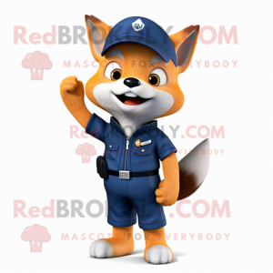 Navy Fox mascot costume character dressed with a Dungarees and Suspenders