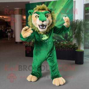 Forest Green Smilodon mascot costume character dressed with a Trousers and Gloves