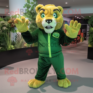 Forest Green Smilodon mascot costume character dressed with a Trousers and Gloves