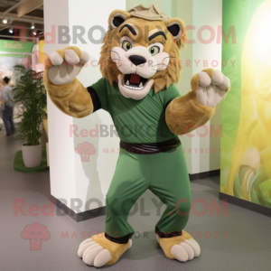 Forest Green Smilodon mascot costume character dressed with a Trousers and Gloves