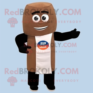 Brown Sushi mascot costume character dressed with a Tuxedo and Gloves