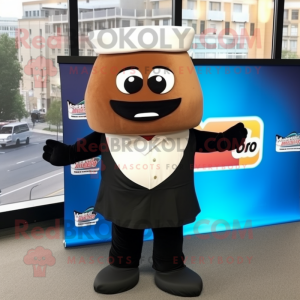 Brown Sushi mascot costume character dressed with a Tuxedo and Gloves