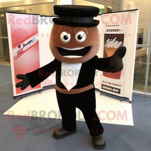 Brown Sushi mascot costume character dressed with a Tuxedo and Gloves