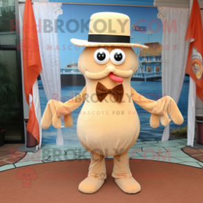 Tan Fried Calamari mascot costume character dressed with a Corduroy Pants and Bow ties