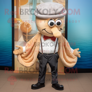 Tan Fried Calamari mascot costume character dressed with a Corduroy Pants and Bow ties