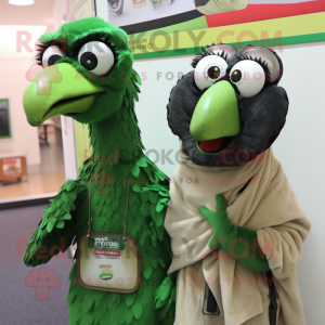 Green Emu mascot costume character dressed with a Oxford Shirt and Shawls