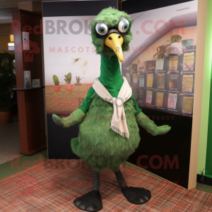 Green Emu mascot costume character dressed with a Oxford Shirt and Shawls