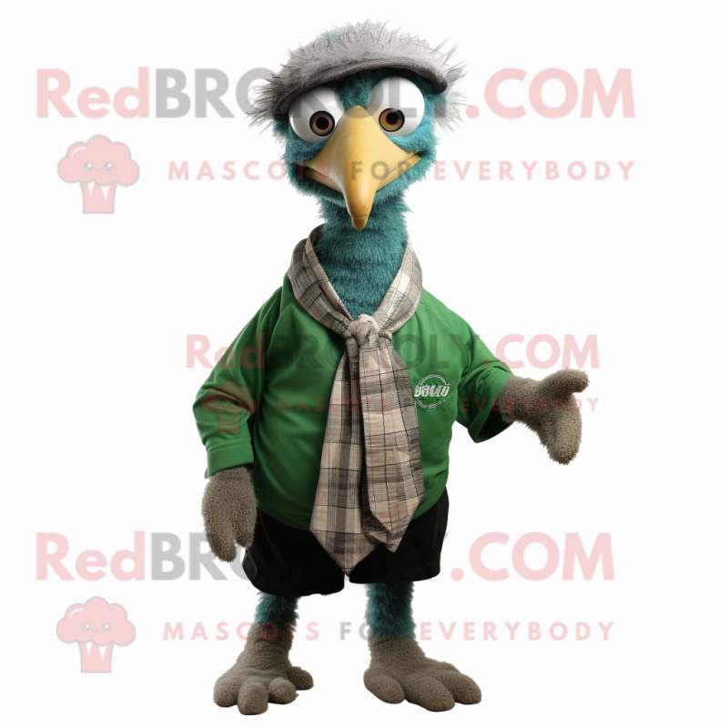 Green Emu mascot costume character dressed with a Oxford Shirt and Shawls Green Emu mascot costume character dressed with a Oxford Shirt and Shawls