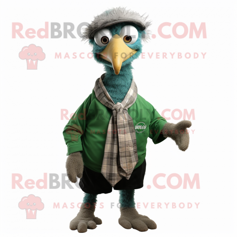 Green Emu mascot costume character dressed with a Oxford Shirt and Shawls