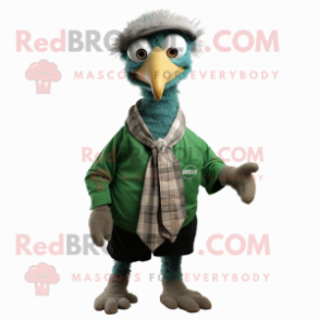 Green Emu mascot costume character dressed with a Oxford Shirt and Shawls