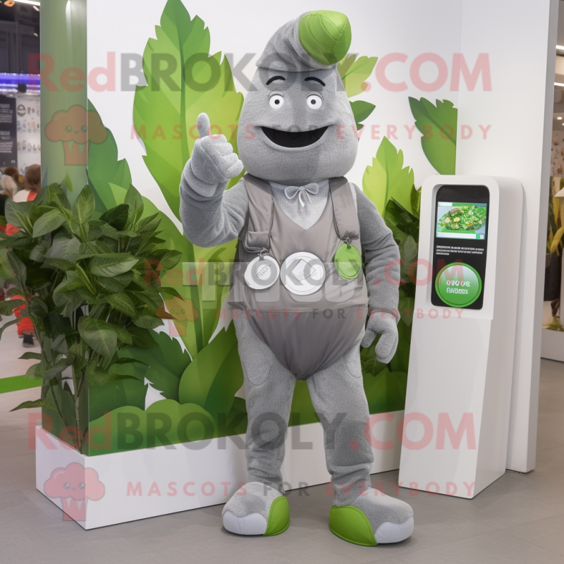Gray Spinach mascot costume character dressed with a Trousers and Digital watches Gray Spinach mascot costume character dressed with a Trousers and Digital watches