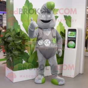 Gray Spinach mascot costume character dressed with a Trousers and Digital watches