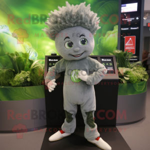 Gray Spinach mascot costume character dressed with a Trousers and Digital watches