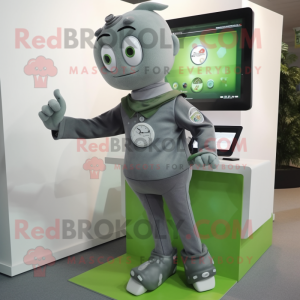 Gray Spinach mascot costume character dressed with a Trousers and Digital watches