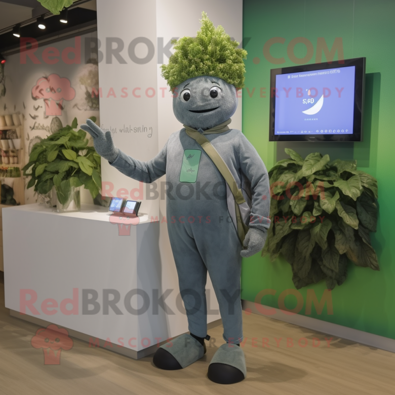 Gray Spinach mascot costume character dressed with a Trousers and Digital watches