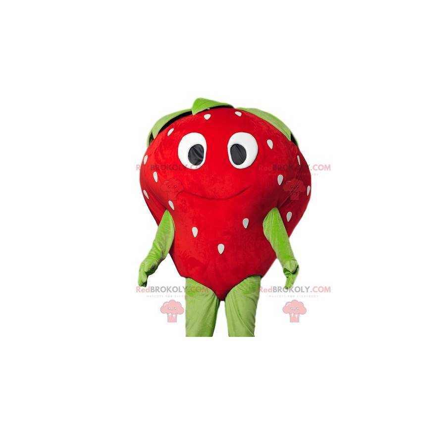 Mascotte de fraise coquette avec un beau sourire -