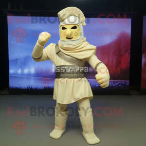 Cream Spartan Soldier mascot costume character dressed with a Bodysuit and Scarf clips