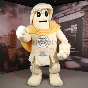 Cream Spartan Soldier mascot costume character dressed with a Bodysuit and Scarf clips