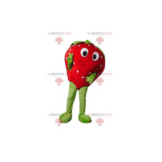 Mascotte de fraise coquette avec un beau sourire -