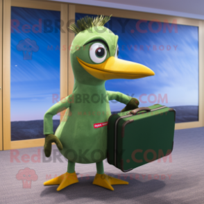 Green Woodpecker mascot costume character dressed with a Bikini and Briefcases